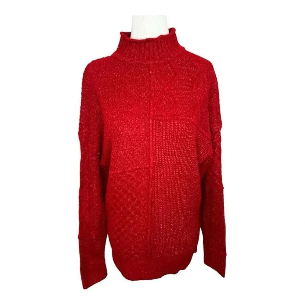 NEW American Eagle AE XS Red Soft & Cozy Mixed Stitch Sweater‎ NWT